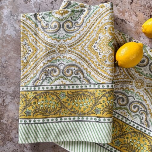 Nappe Madame de Sévigné mimosa, coton imprimé blockprint